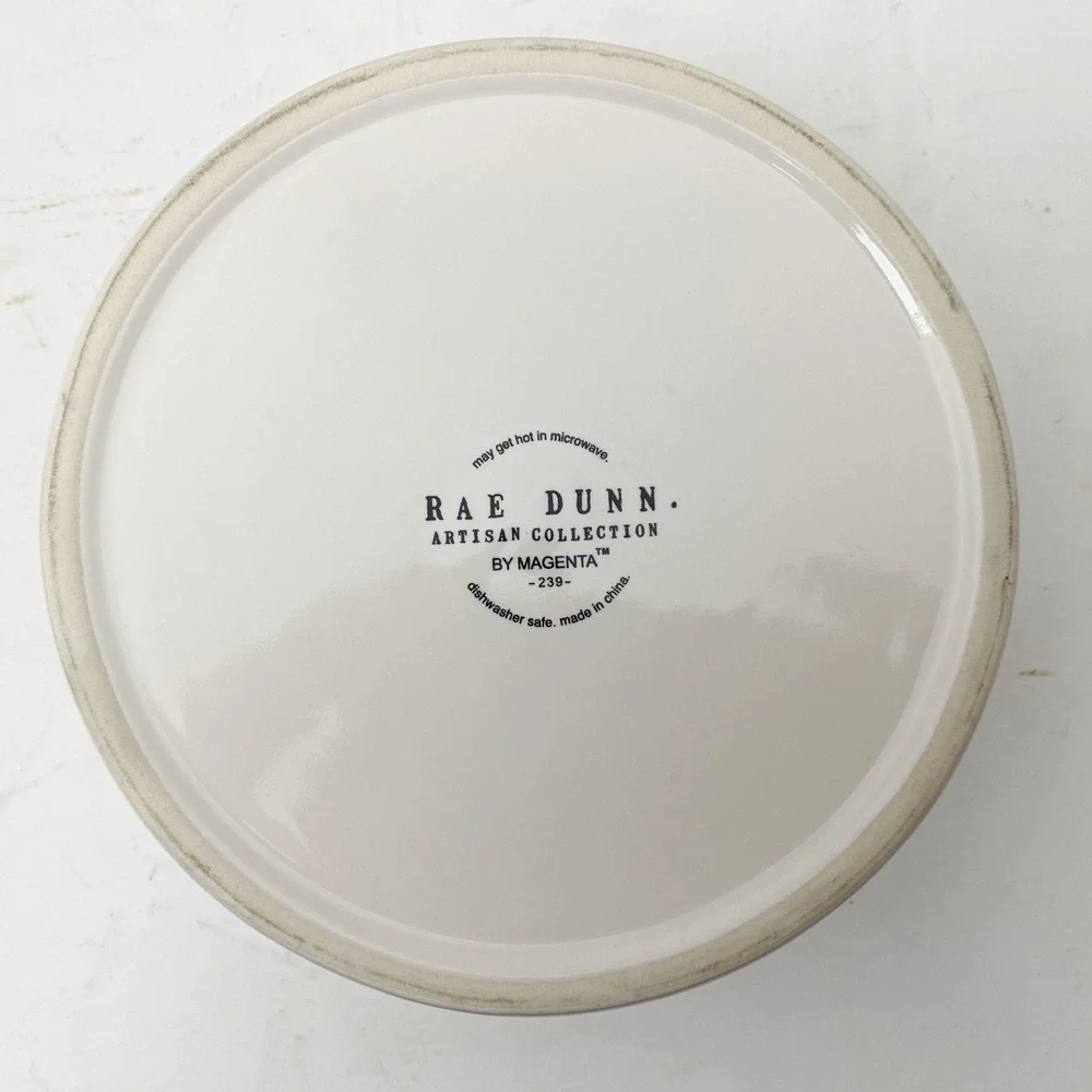 Rae Dunn Chow Down Artisan Collection Ceramic Pet Food Water Bowl Ivory White